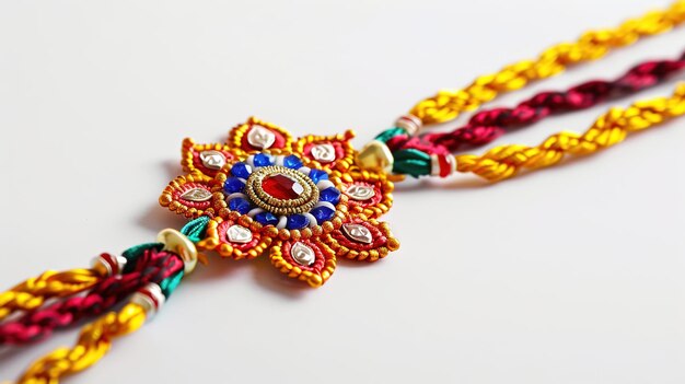 Photo illustration of a beautiful decorated rakhi on a watercolor background generative ai