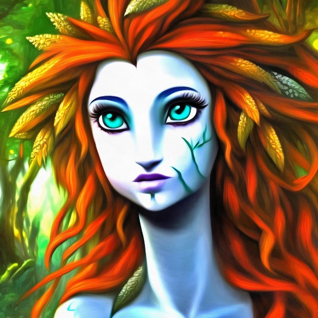 Illustration of beautiful dryad woman portrait generative AI