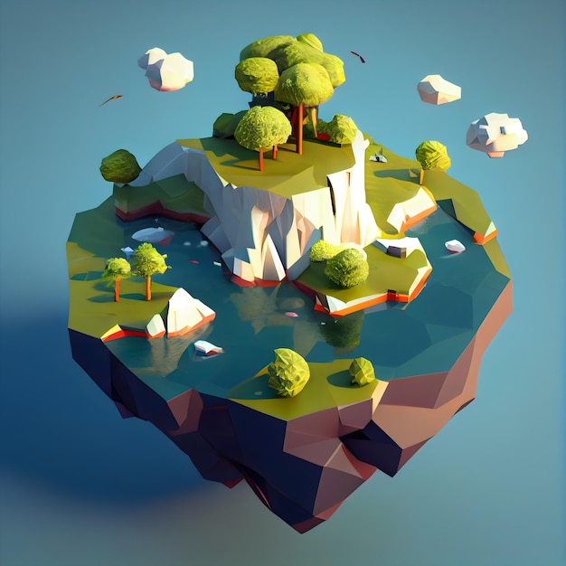 Illustration of beautiful fantasy paradise island floating in midair generative ai