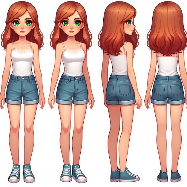 Illustration of a beautiful girl from different angles