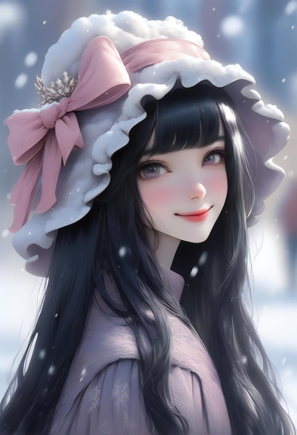 Illustration of a beautiful girl in winter with snowflakes