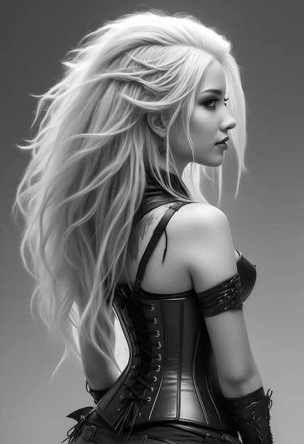 Illustration of a beautiful gothic girl in corset