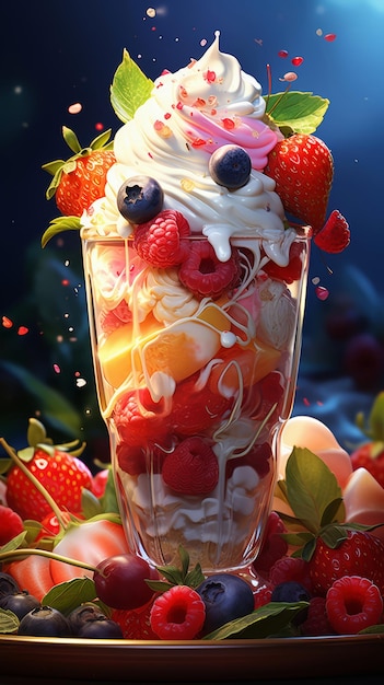 Photo illustration of beautiful icecream with all kinds of fruits