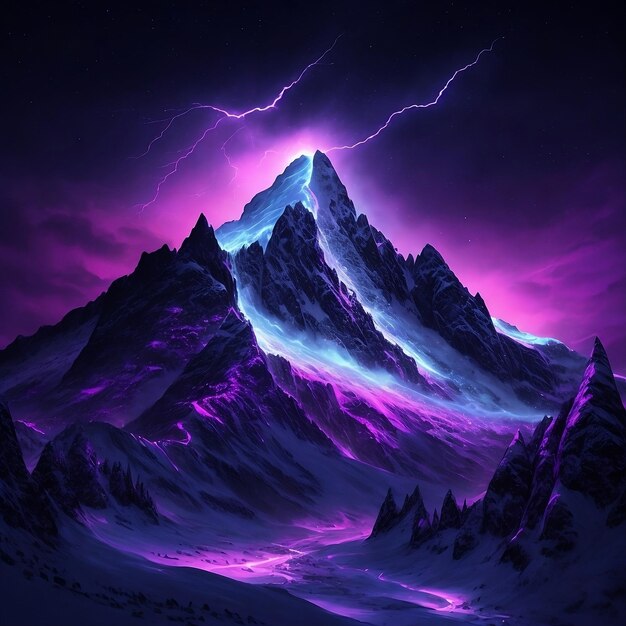 illustration of a Beautiful mount during winter full snow on purple light sky background