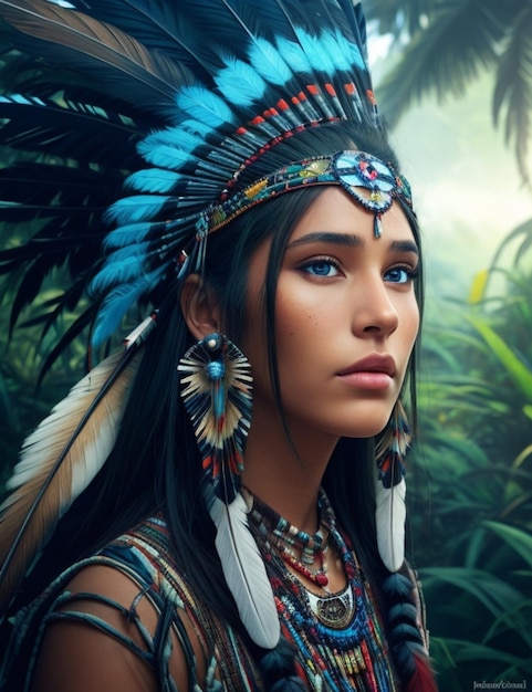 Illustration of a beautiful native american girl