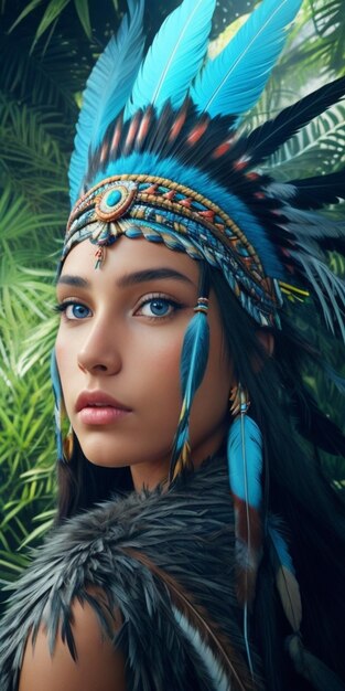 Illustration of a beautiful native american girl