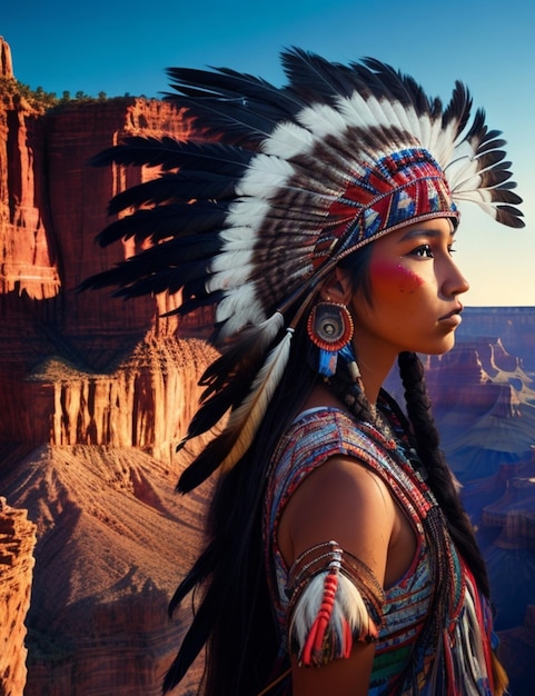 Illustration of a beautiful native american girl