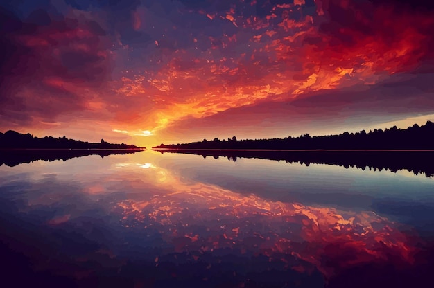 Illustration of the beautiful orange sunset on the shore of the beach sunset sky