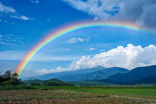 Illustration of beautiful rainbow in the blue sky a high resolution photography