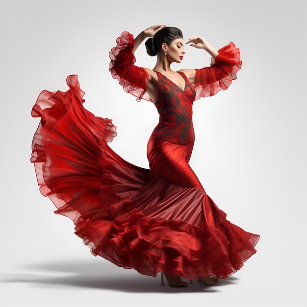 Illustration Beautiful Spanish woman 30 years old full body is dancing flamenco