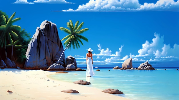 Illustration of a beautiful tropical island with a beach and palm trees