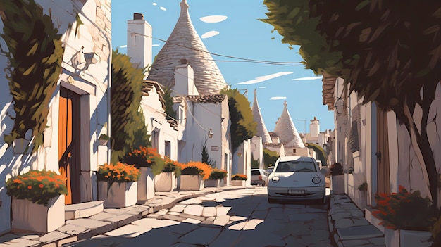 Illustration of beautiful view of Alberobello Italy