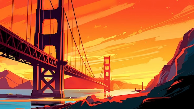 Illustration of a beautiful view of the Golden Gate Bridge USA