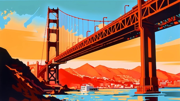 Illustration of a beautiful view of the Golden Gate Bridge USA