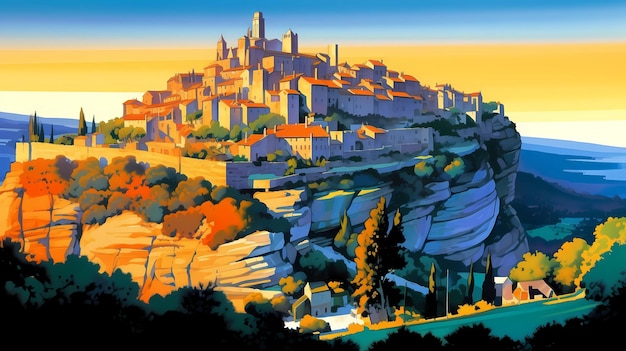 Illustration of beautiful view of Gordes France