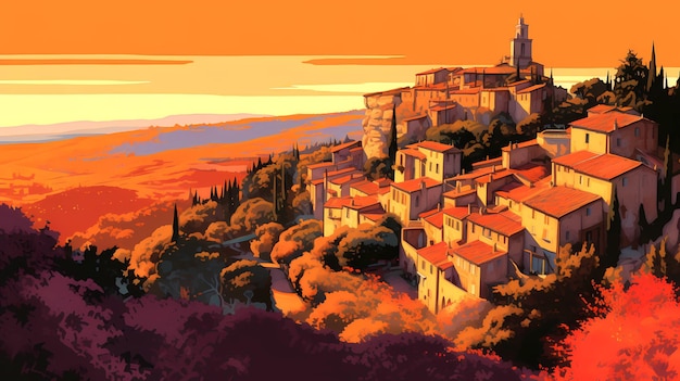 Illustration of beautiful view of Gordes France