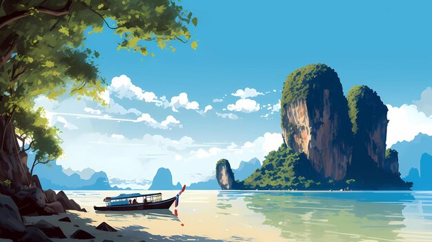 Illustration of a beautiful view of James Bond Island Thailand