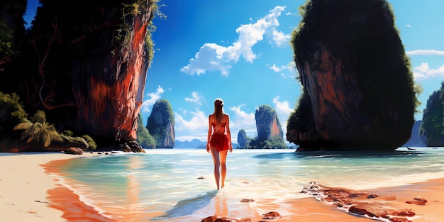 Illustration of a beautiful view of James Bond Island Thailand