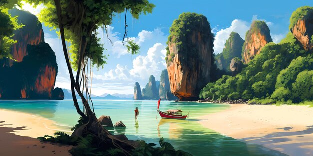 Illustration of a beautiful view of James Bond Island Thailand