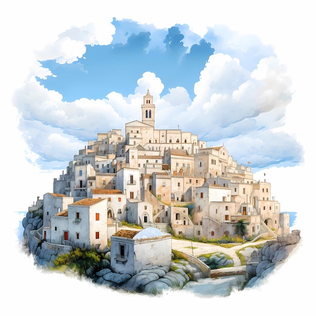 Illustration of beautiful view of Matera Italy