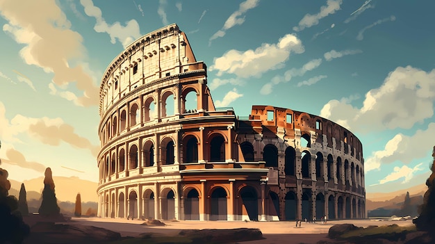 Illustration of beautiful view of Rome Italy