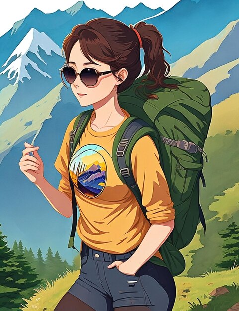 Illustration of beautiful woman mountain climber