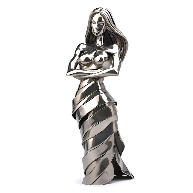 Illustration of a beautiful woman in a silver dress on a white background