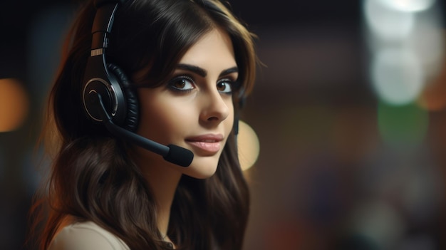 A illustration of a beautiful woman wearing a headset