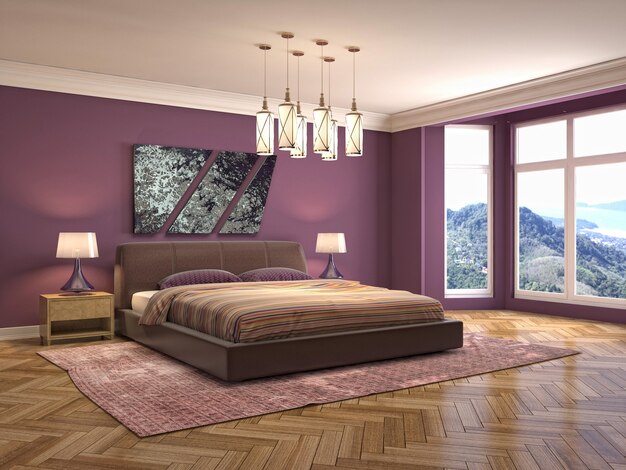 Illustration of bedroom interior. 3D render