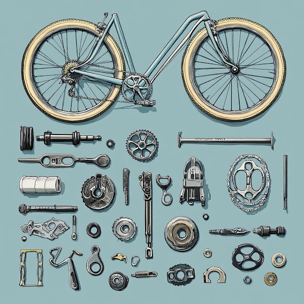 Photo illustration of bicycle parts