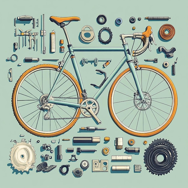 Photo illustration of bicycle parts