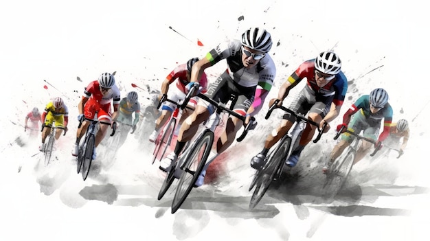 Illustration bike race action on white background generative AI