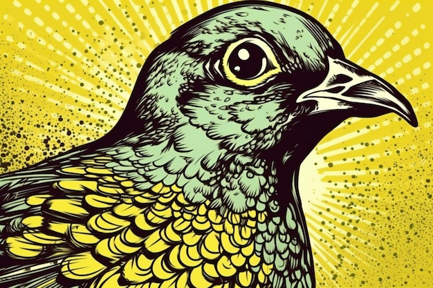 Illustration of a bird on a yellow background Handdrawn bird