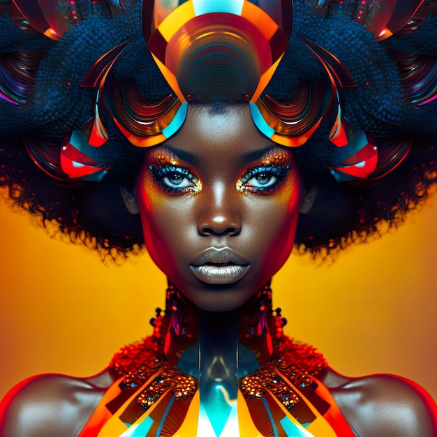 Illustration of A black model in retro futuristic high fashion with a modern twist Generative AixA