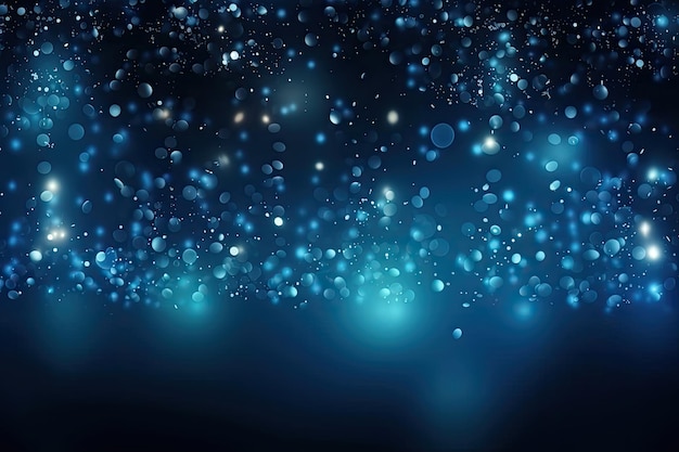 Illustration of blue bokeh lights on a dark background Generative AI