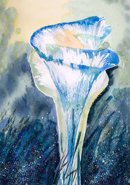 Illustration of blue calla flower abstract watercolor