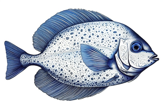 Illustration of a blue fish with a pattern on a white background