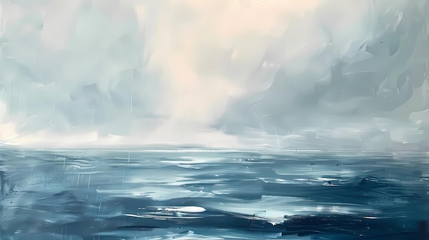 Illustration of a blue ocean with waves and clouds on a cloudy day Generative AI illustrations