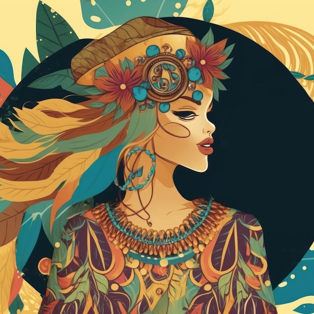 Illustration of boho playful style for fashion background