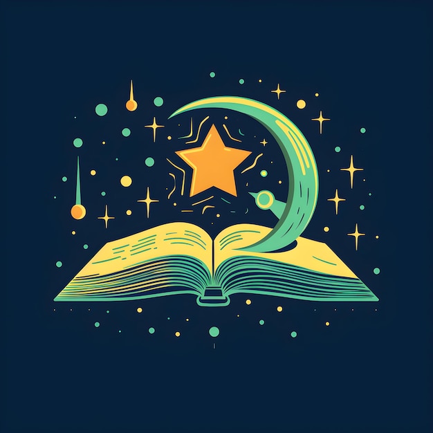 An illustration of a book with a star and a star on it