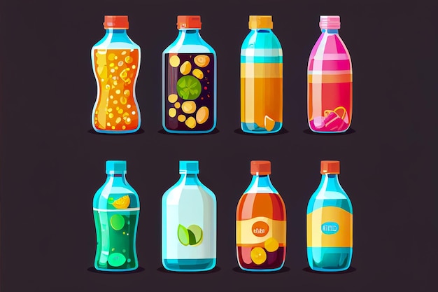 Illustration of bottles with various drinks Generative AI