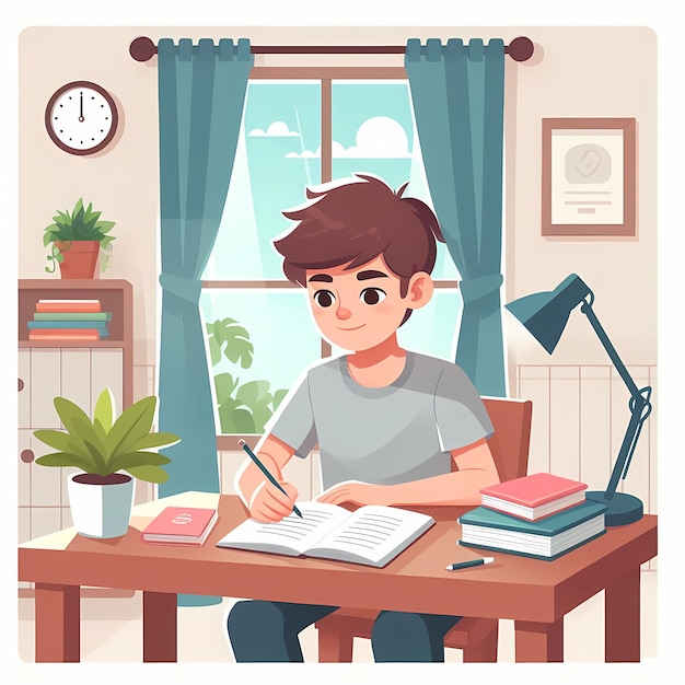 illustration of a boy studying