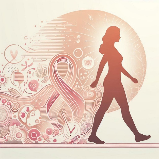 Illustration of Breast cancer awareness walk and a cancer patient walking