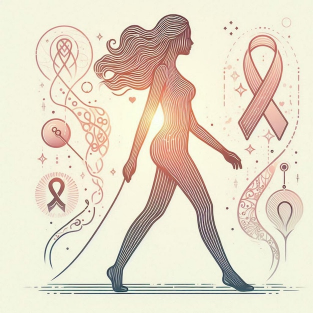 Illustration of Breast cancer awareness walk and a cancer patient walking