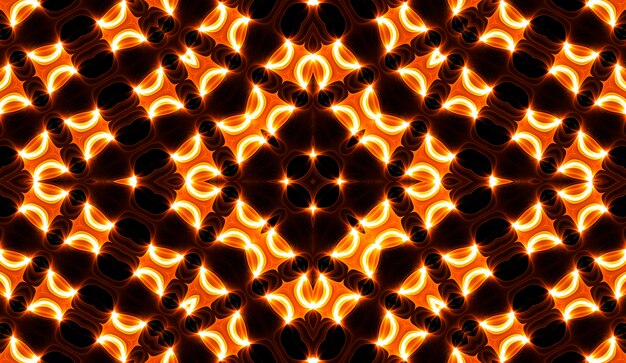 Illustration of a bright fractal kaleidoscope of flares and sun with spirals