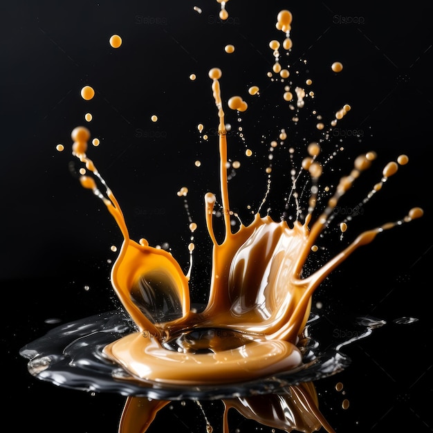 Illustration of brown caramel splash isolated on black background