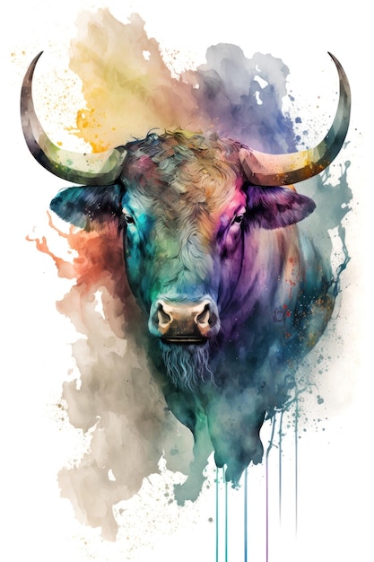 Illustration bull in watercolor Animal on a white background generative AI