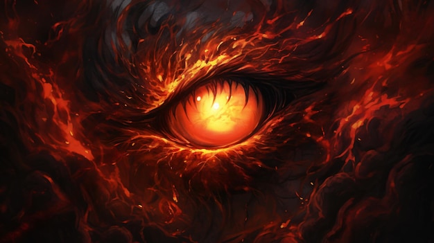 An illustration of burning demonic eyes