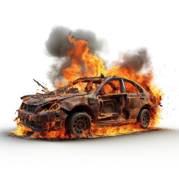 illustration burnt car smokeengulfed wreck