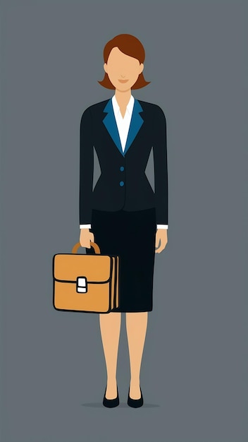 Illustration of business woman with briefcase on grey background front view